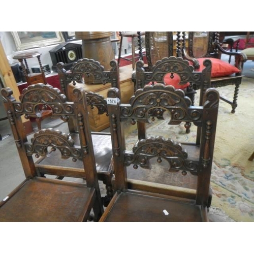 1574 - A set of four French country chairs with bobbin stretchers. COLLECT ONLY.