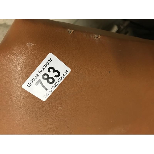 783 - Small child’s leather tan chair. In need of repair