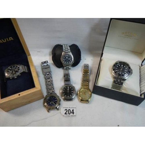 204 - Six good gent's wrist watches.