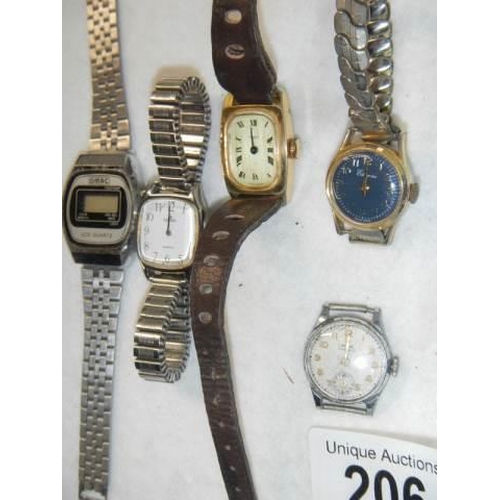 206 - Five ladies wrist watches.