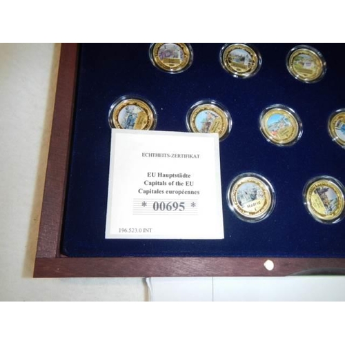 214 - A cased set of capitols of the EU collector's coins.