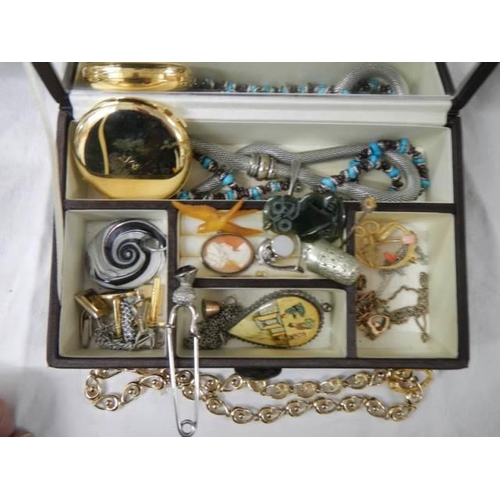 232 - A jewellery box with assorted costume jewellery including cameo.