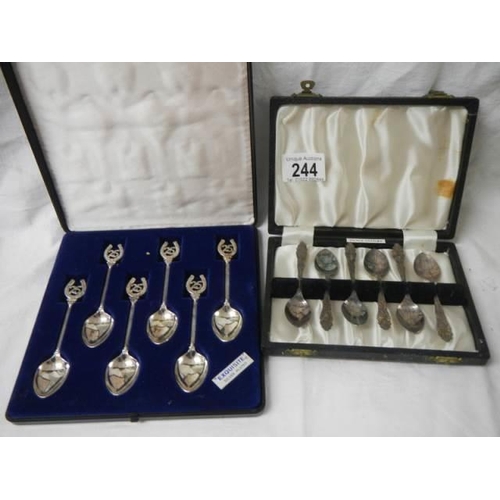 244 - Two cased sets of teaspoons.