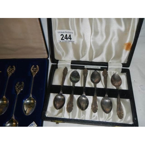 244 - Two cased sets of teaspoons.