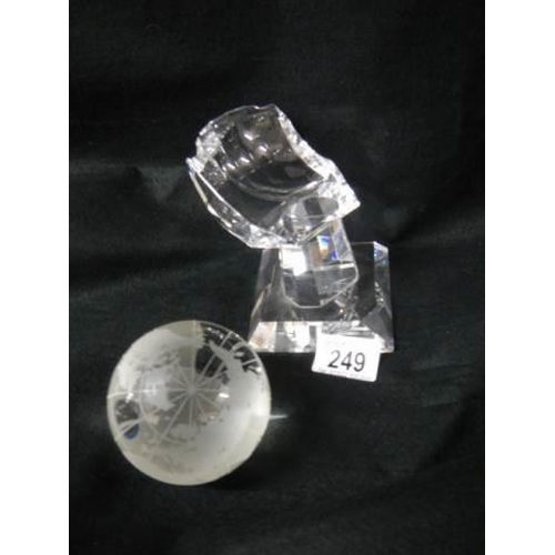 249 - A superb quality crystal glass globe on rotating stand.