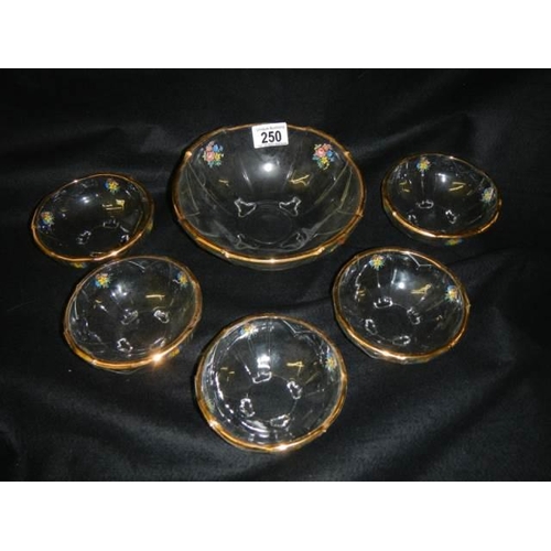 250 - A mid 20th century floral decorated glass fruit set.