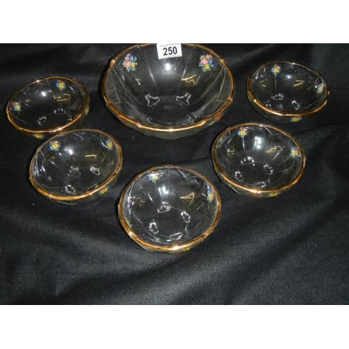 250 - A mid 20th century floral decorated glass fruit set.