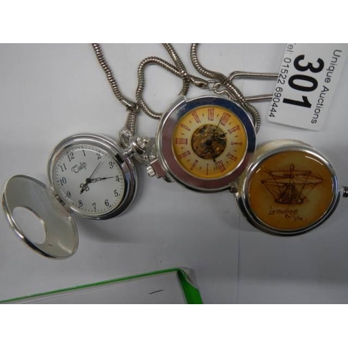 301 - Two 20th century pocket watches on chains and in working order.