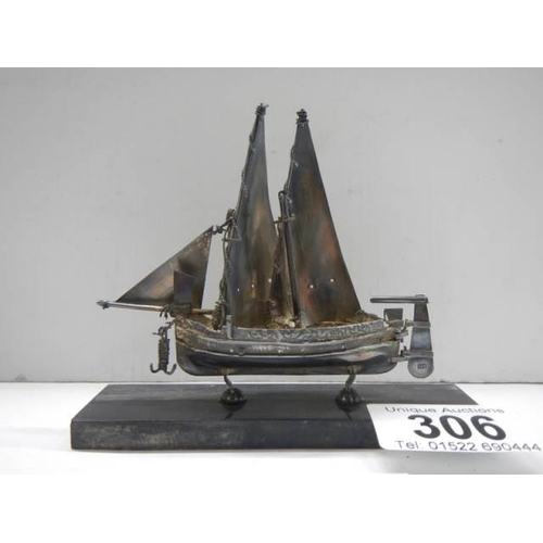 306 - A good quality model of a sailing ship, marked on rudder 917, possibly silver.