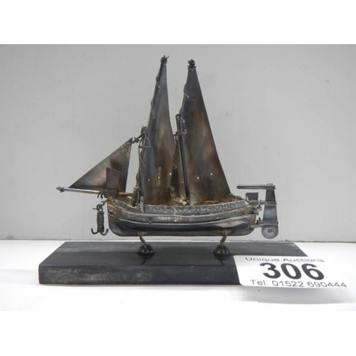 306 - A good quality model of a sailing ship, marked on rudder 917, possibly silver.