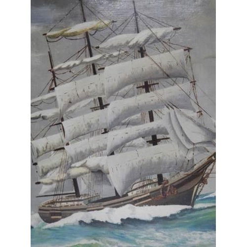 339 - An oil on board painting of a tall ship in full sail signed Jarrod 1983, 49 x 59 cm, COLLECT ONLY.