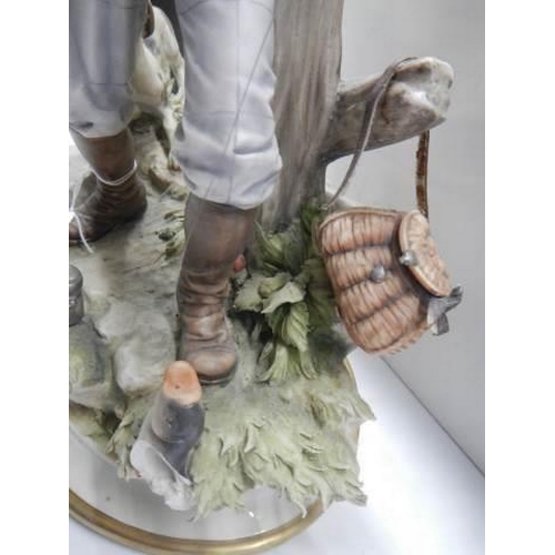 340 - A continental porcelain figure of a fisherman with his dog. COLLECT ONLY.