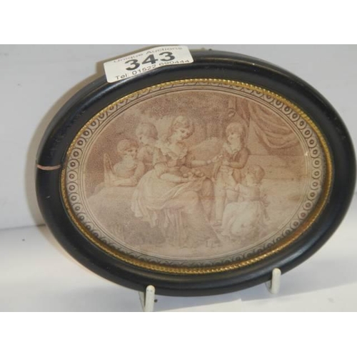 343 - A framed oval engraving (crack to frame).