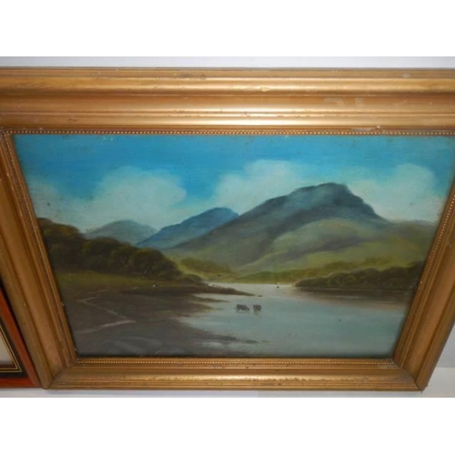 349 - A framed and glazed watercolour and a framed oil painting, COLLECT ONLY.