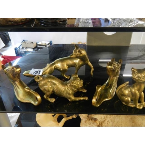 363 - Five solid brass animals.