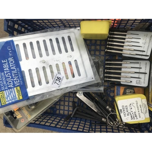 736 - A quantity of Allen keys, A precision screwdriver set, Hex keys & A box of ground pegs