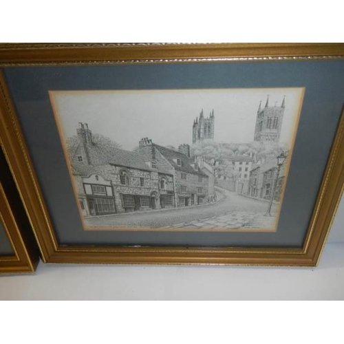 392 - Three gilt framed prints of Lincoln by John Bangay, COLLECT ONLY.