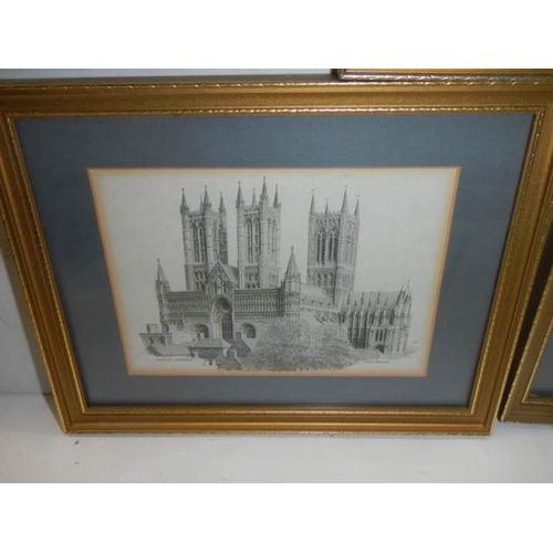 392 - Three gilt framed prints of Lincoln by John Bangay, COLLECT ONLY.