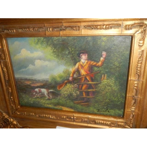 398 - A gilt framed study of a poacher.