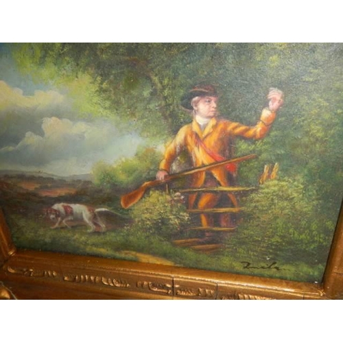 398 - A gilt framed study of a poacher.