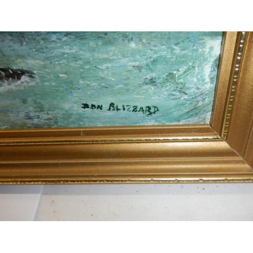 401 - A gilt framed oil painting entitled 'Barrel Rock Tide In' signed Don Blizzard. COLLECT ONLY.