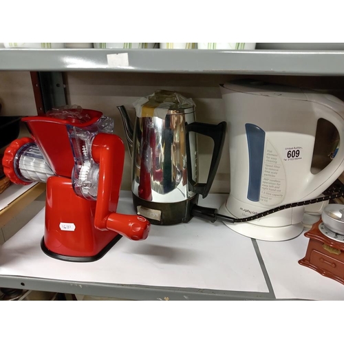 609 - A stainless electric coffee pot, Modern grinder kettle & Sandwich maker