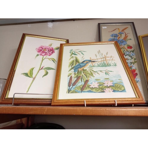 624 - 5 Needle craft works, framed