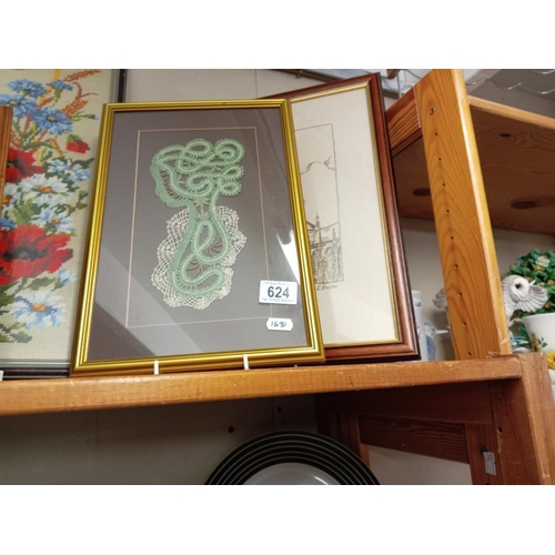 624 - 5 Needle craft works, framed