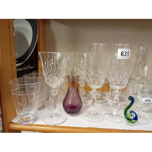 631 - A coloured glass basket & Crystal glasses etc