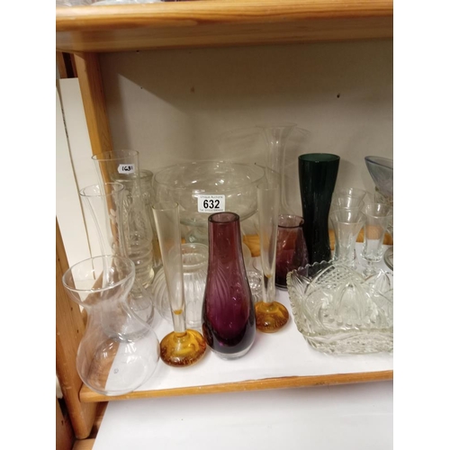 632 - A quantity of glass vases & other items