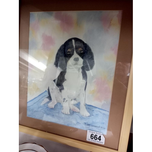 664 - A King Charles spaniel in pastels & Pin tray mug & figure