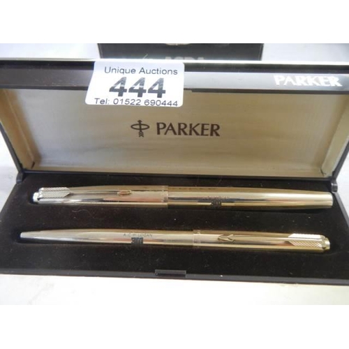 444 - A boxed Parker fountain and ball point pen set.