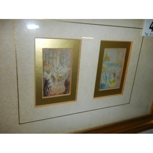 455 - A pair of Baxter miniature needlepoint prints on one frame, COLLECT ONLY.