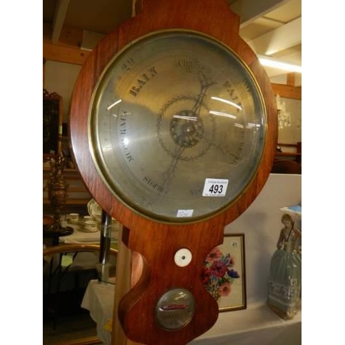 493 - A rosewood barometer (missing tubes in back). COLLECT ONLY.