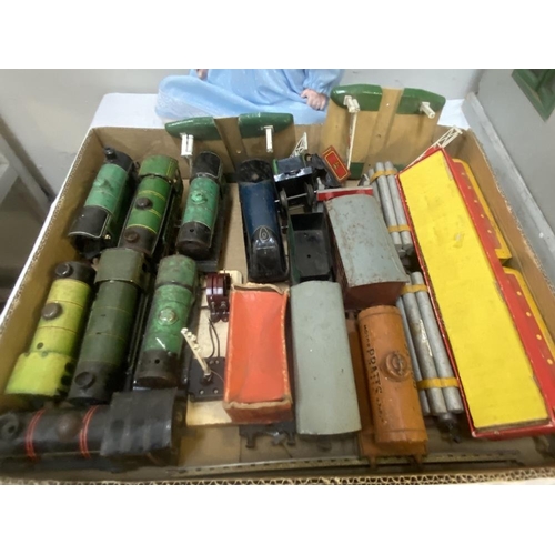 2742 - A large box of '0' guage Hornby etc, Clockwork engines & Goods wagons