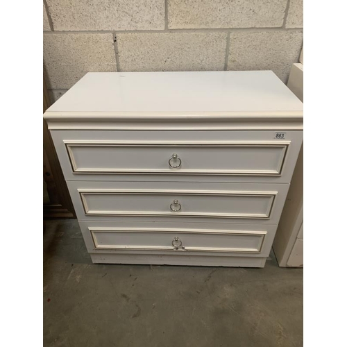 863 - Small white 3 drawer bedroom cabinet