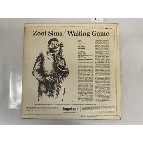 71 - Zoot Sims Waiting Game Jazz LP. Impulse Label, MIPL501 1968 Vinyl Ex Cover VG+