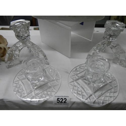 522 - Two pairs of cut glass candlesticks.