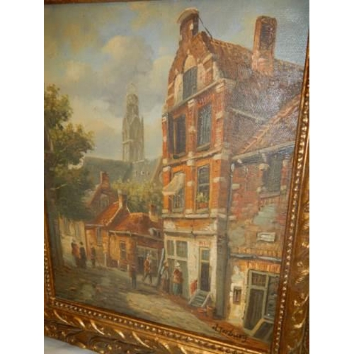 580 - A Good gilt framed continental street scene signed H Torburg.