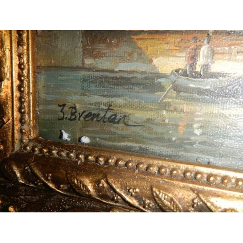 583 - A Good gilt framed continental river scene signed Brentan.