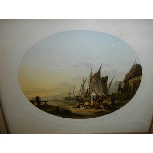 592 - Three good framed and glazed oval pictures. COLLECT ONLY.