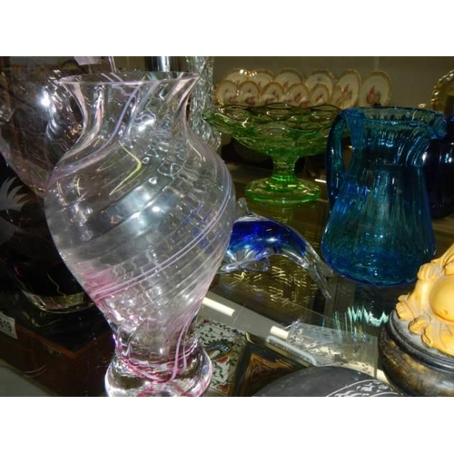 617 - An engraved glass vase and other glass ware. COLLECT ONLY.