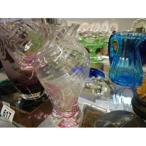 617 - An engraved glass vase and other glass ware. COLLECT ONLY.