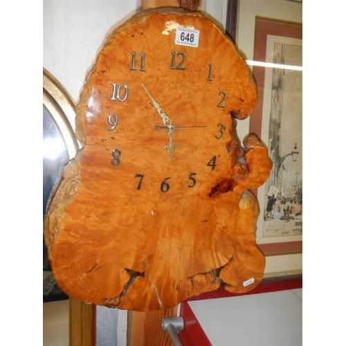 648 - A tree style wall clock, COLLECT ONLY