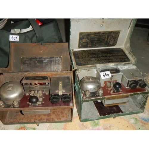 656 - A pair of WW2 Morse code field radios with headphones