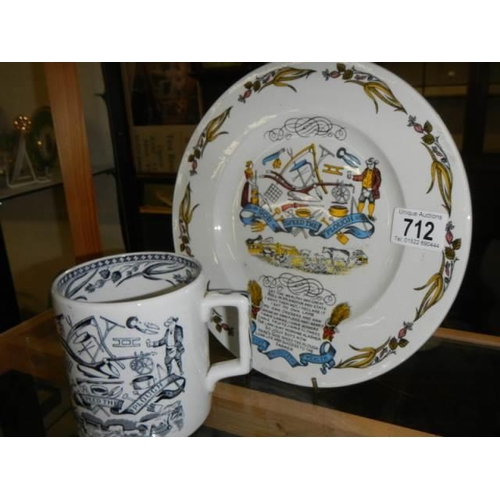 712 - A 'God Speed the Plough' plate and tankard.