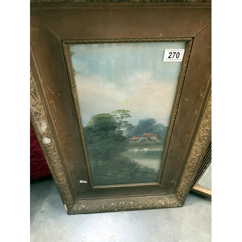 270 - A Framed country scene with swans 47 x 22cm (Image)