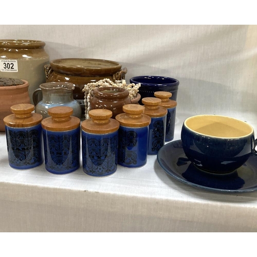 302 - A quantity of items including Earthen & Stone ware, 2 Denby cup & saucers