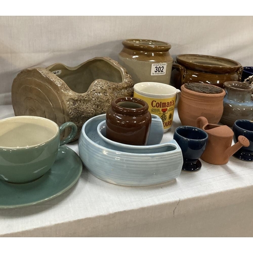 302 - A quantity of items including Earthen & Stone ware, 2 Denby cup & saucers