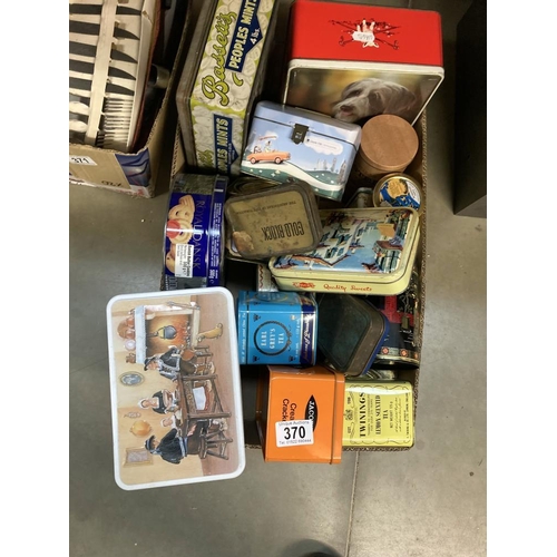 370 - A box of vintage tins including tea Caddys